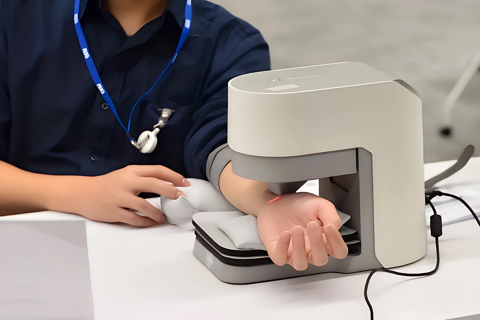 友達耘康中醫數位化檢測解決方案之脈象檢測系統採用高靈敏多點式壓力感測器，可真實還原「寸、關、尺」三部脈象量測結果